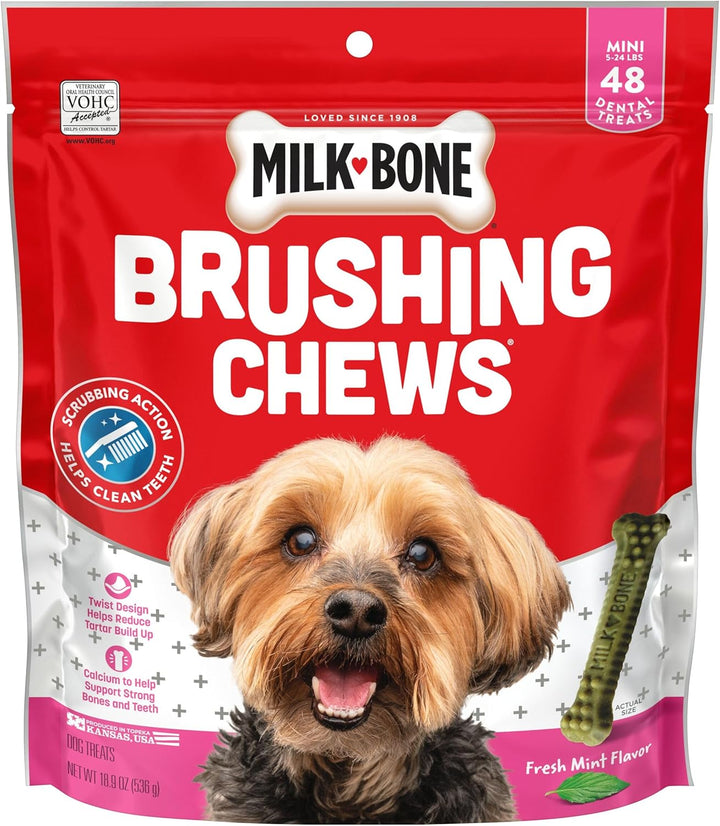 Brushing Chews Daily Dental Dog Treats, Fresh Mint Flavor, Small/Medium, 25 Count