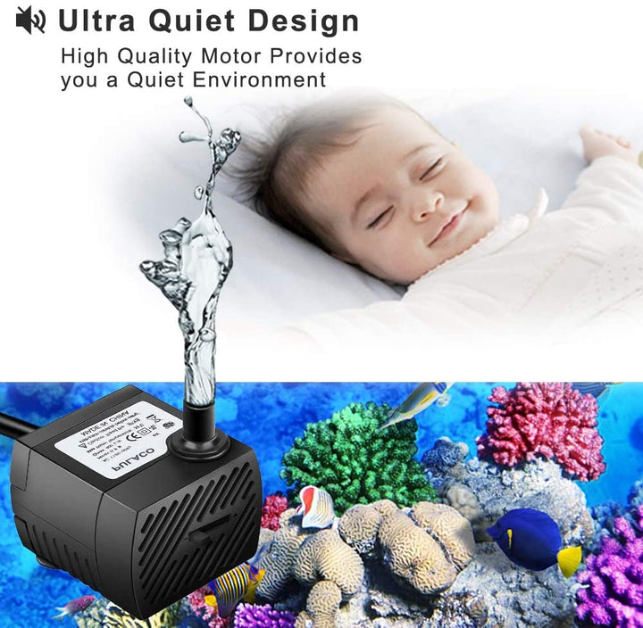 95GPH 5W Mini Submersible Water Pump for Aquarium Fish Tank, Pond, Fountain, Hydroponics