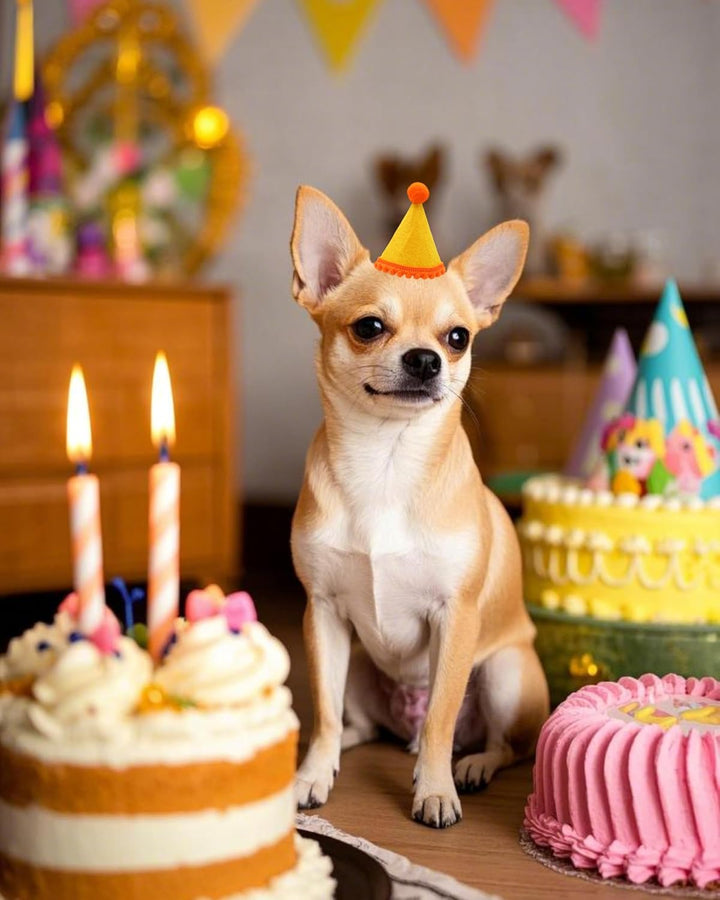 10 Pack Mini Party Hats for Small Dog Birthday Stuffed Animals Dolls Puppy Cats Adjustable Holiday Hats Felt Pom Pom Headband Kitten Pet Grooming Costume Accessories