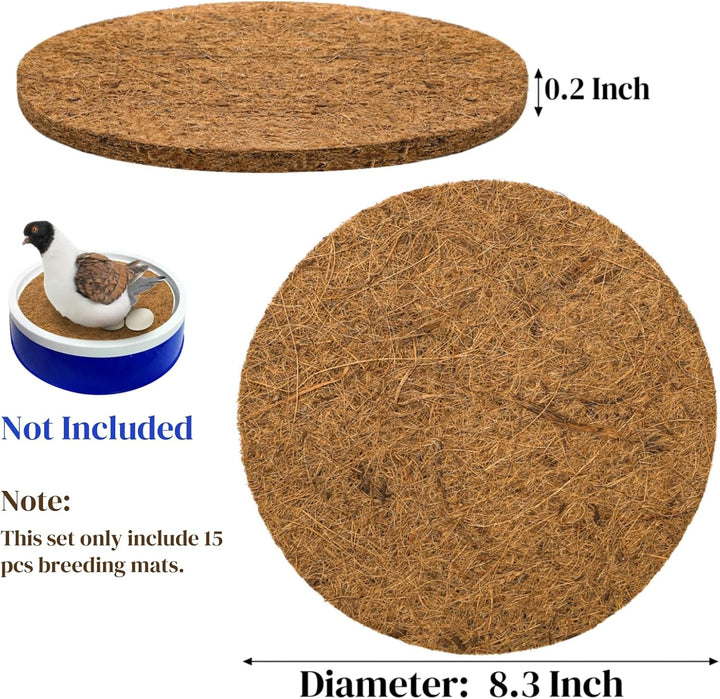 15 Packs Pigeon Nest Pads, Bird Breeding Mat for Chicken, Natural Coconut Fiber Bird Egg Mat, Nesting Bowl Box Pad for Parakeet Chicken, Pigeon Hatching Bedding Accessories