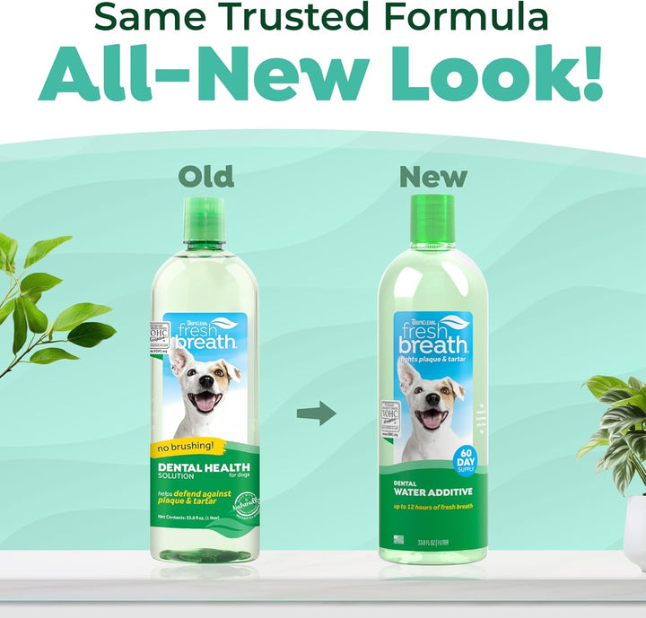 Fresh Breath Water Additive for Dogs, Dog Breath Freshener and Teeth Cleaning Solution, No Toothpaste or Toothbrush Required, 33.8Oz.