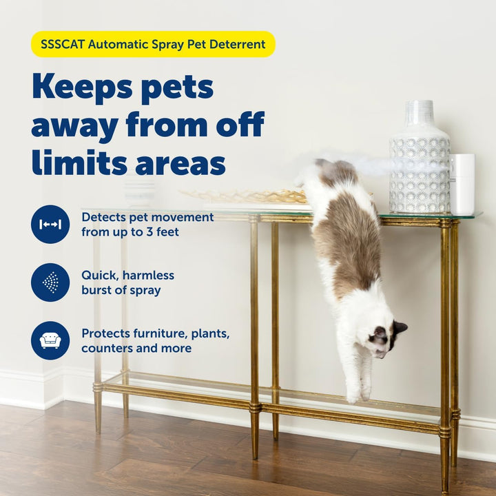 SSSCAT Automatic Spray Pet Deterrent - Contactless Behavior Correction - Motion Sensor Air Burst - Odorless - Non-Staining - Versatile Placement Spray