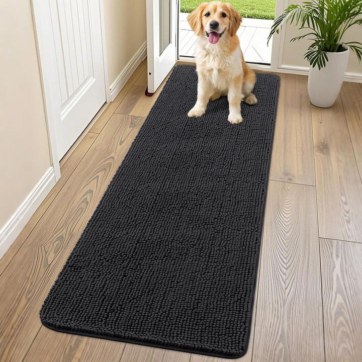 Dog Door Mat for Muddy Paws 30X20, Absorbs Moisture and Dirt Doormat, Non-Slip Washable Quick Dry Chenille Front Door Mat Indoor Entrance, Entryway Carpet for inside Floor, Grey