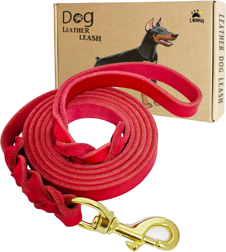 Leather Dog Leash 6Ft X 3/4 Inch, Heavy Duty Genuine Leather Braided Dog Training Leash, Soft and Strong Pet Lead for Large, Medium, Small Dogs