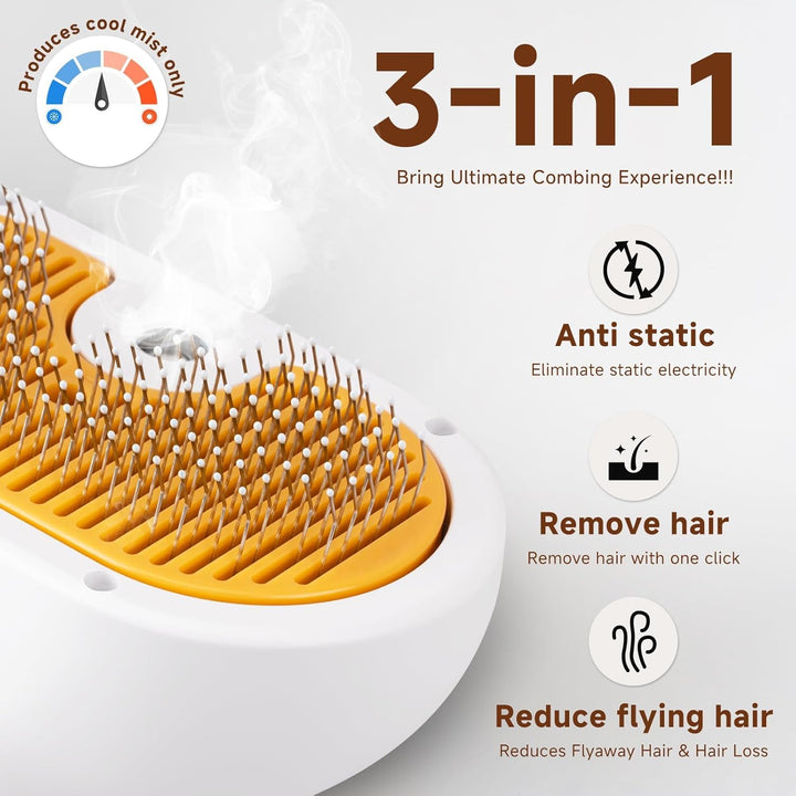 Pet Steam Brush for Dog & Cat – 3-In-1 Spray Hair Removal Comb – Steam for Shedding & Grooming – Water Brush for Long & Short Haired Pets – Spritz Defur Comb – Includes Waterless Shampoo