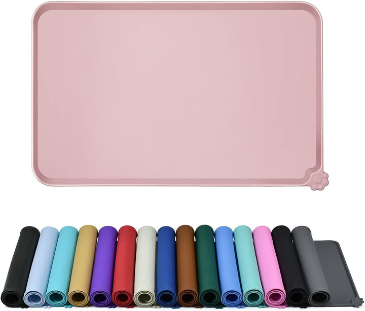 Waterproof Pet Feeding Mat with High Raised Edges, Heavier and Thicker Placemats for Cat Dog Water Bowl with BPA Free, Dogs Cats Food Mats for Messy Drinkers to Prevent Spill and Protect Floors