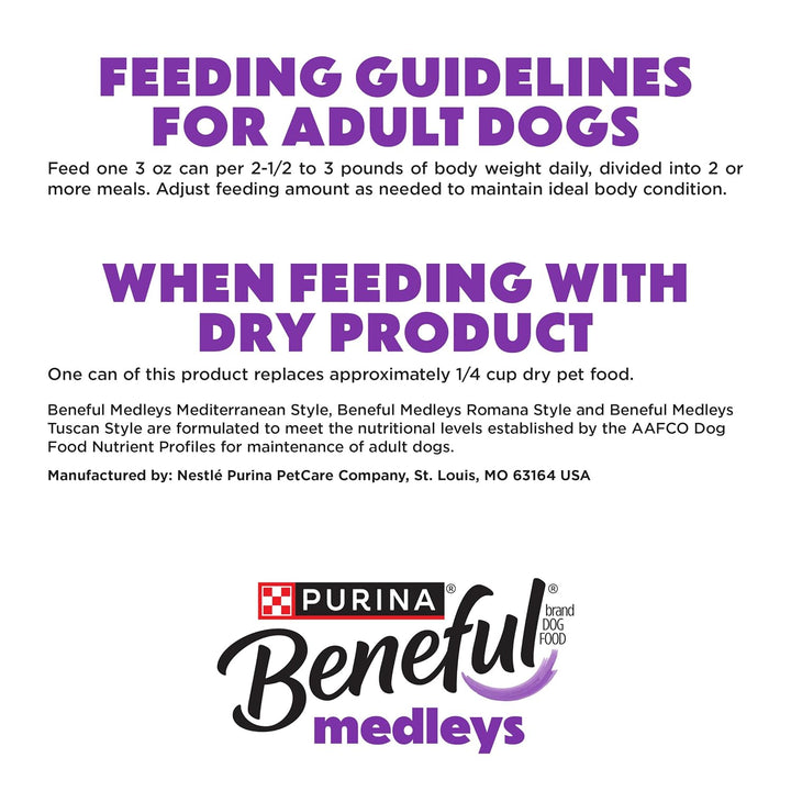 Purina Beneful Medleys Wet Dog Food Variety Pack with Tuscan, Romana, and Mediterranean Style Dog Food in Dog Gravy, 30 Pack - (Pack of 30) 3 Oz. Cans