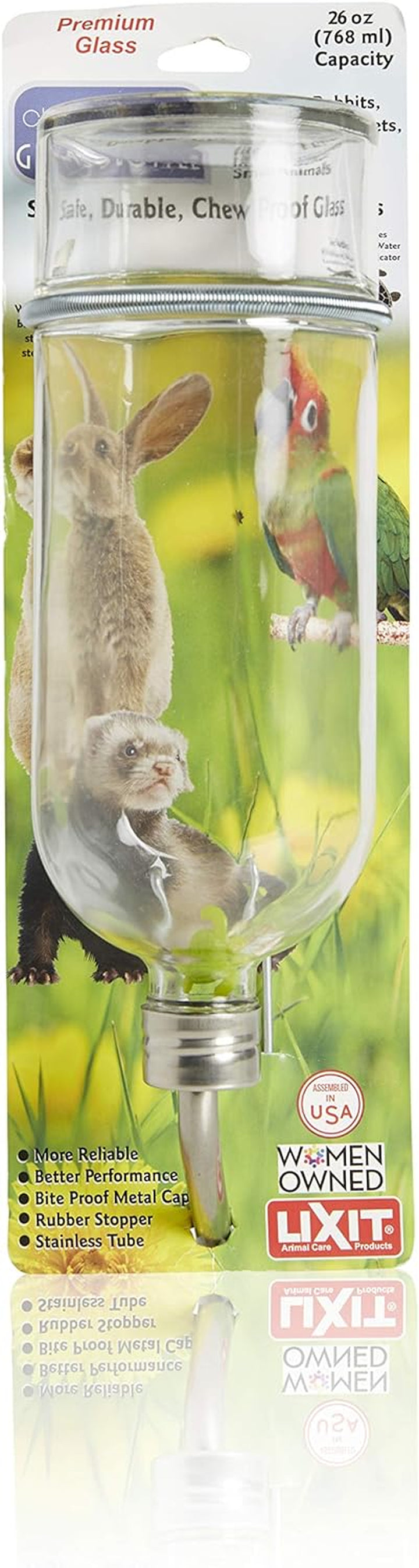 Chew Proof Flat Sided Water Bottles for Rabbits, Ferrets, Rats, Birds, Hamsters, Guinea Pigs, Chinchillas Gerbils and Other Small Animals (12Oz)