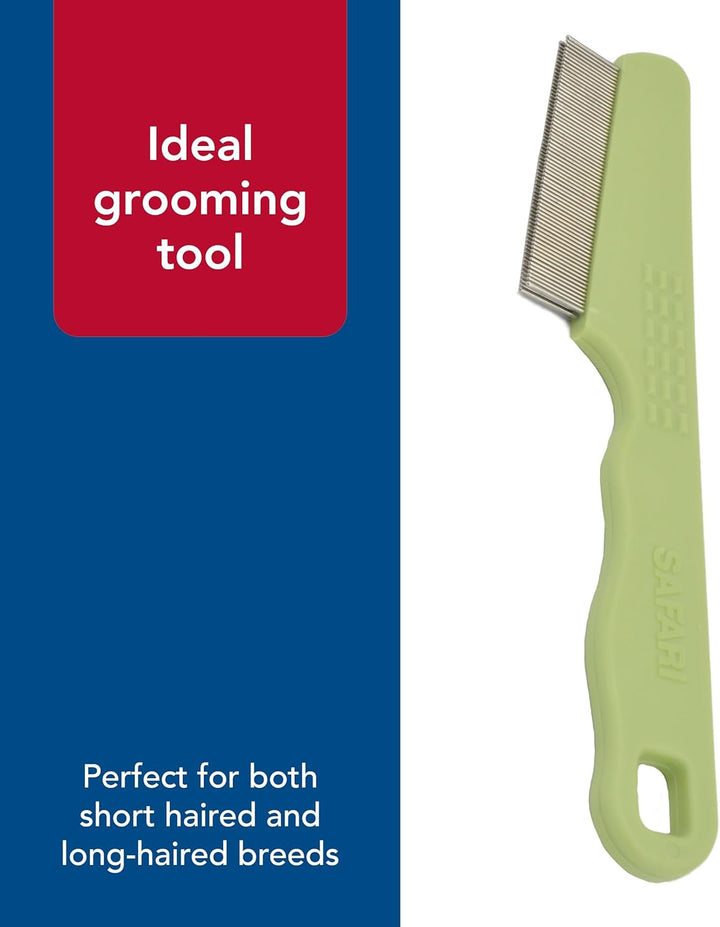 Pet Safari Double Row Comb - Helps Dry Skin - for Flea Prevention and Detection in Pets with Short and Long Hair