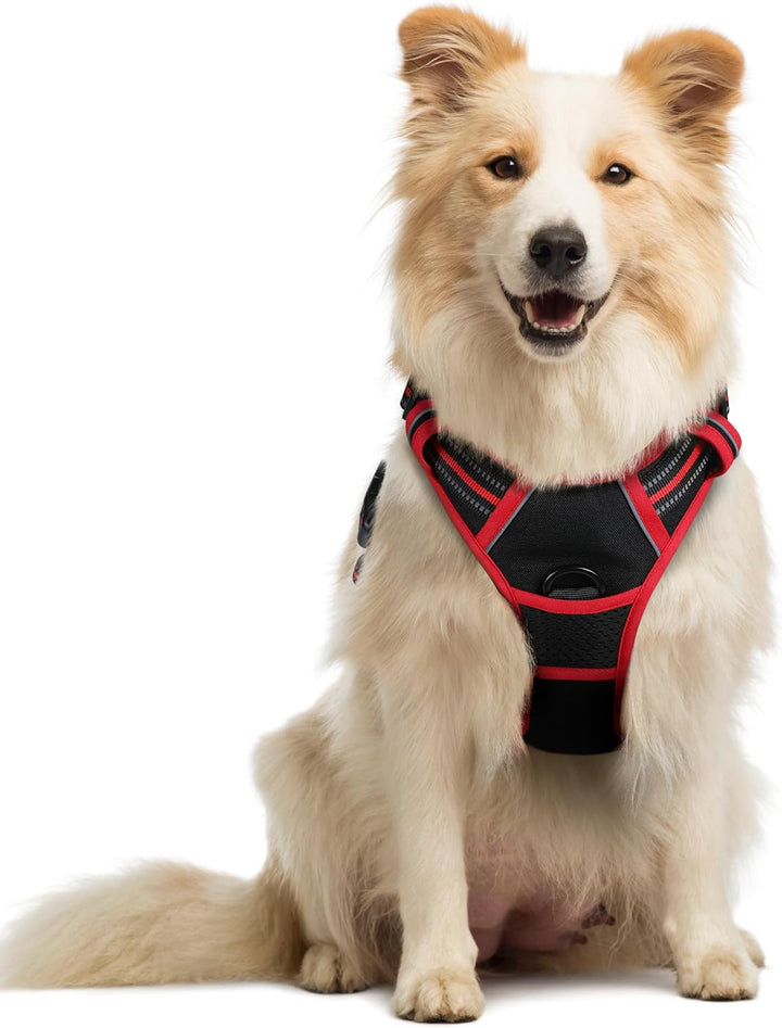 Dog Harness No Pull with 2 Leash Clips, Adjustable Soft Padded, Reflective Oxford No Choke Pet Vest with Easy Control Handle for Large Dogs, Black, L