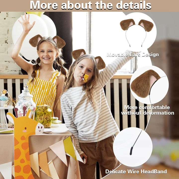 Dog Ears Golden Movable, Realistic Animals Ears Headband Brown, Fluffy Cat Bunny Bear Costume Halloween Christmas for Washing Makeup Cosplay Birthday Party