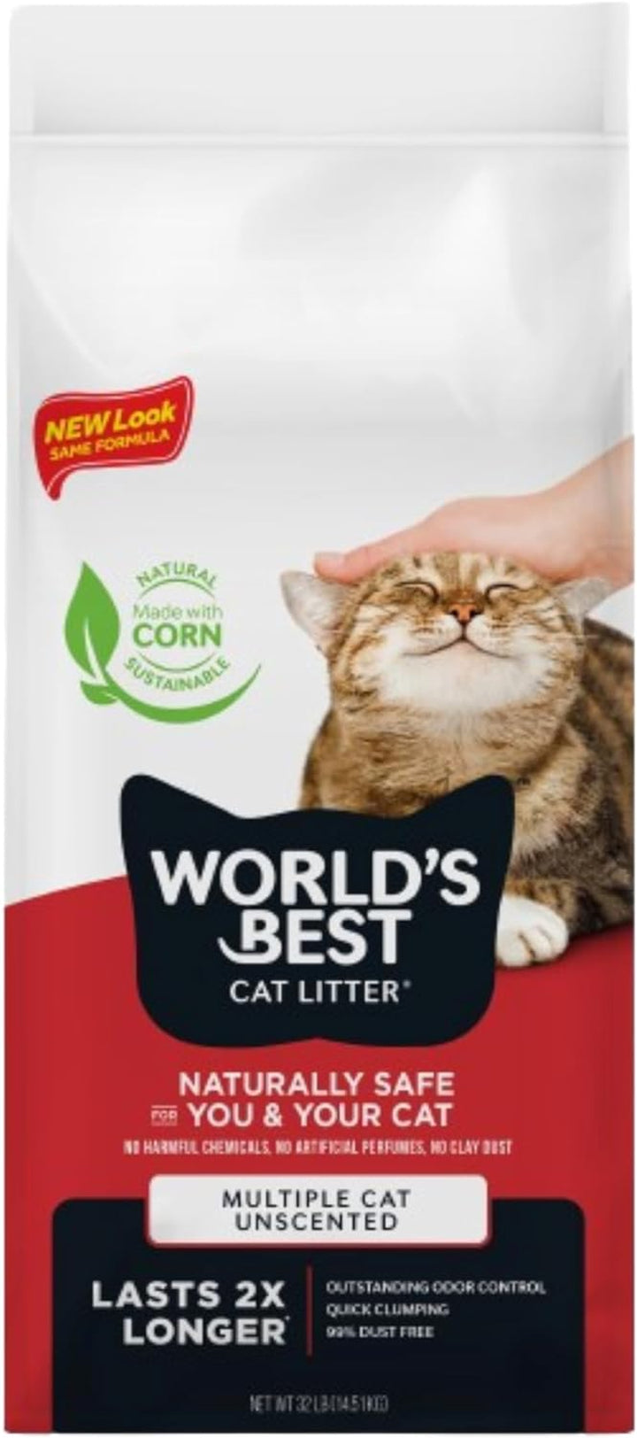 Multiple Cat Unscented, 15-Pounds - Natural Ingredients, Quick Clumping, Flushable, 99% Dust Free & Made in USA - Long-Lasting Odor Control & Easy Scooping