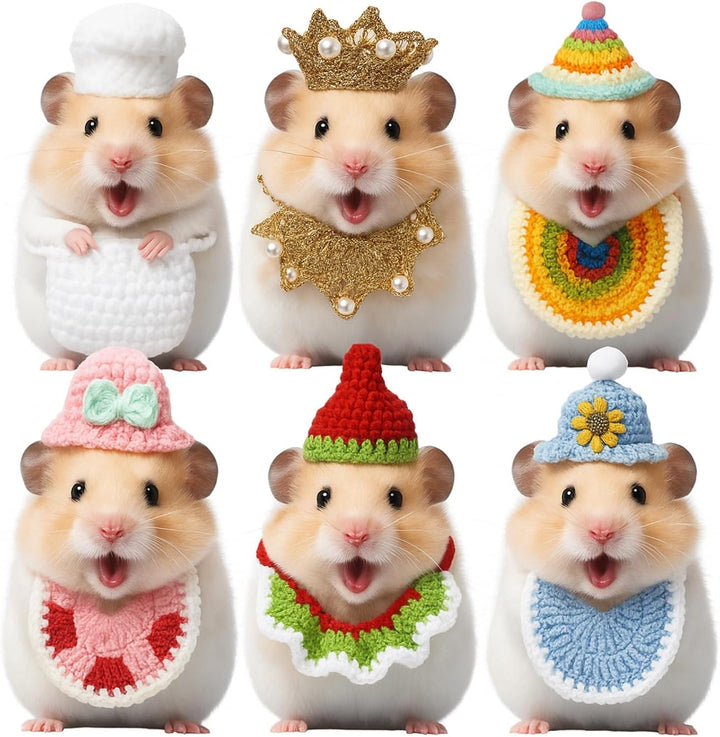 12 Pcs Hamster Hats Mini Hats for Snakes Small Animals Guinea Pig Hamster Bibs Clothes for Lizards Bearded Dragons Holiday Party Costume Accessories(Classic)