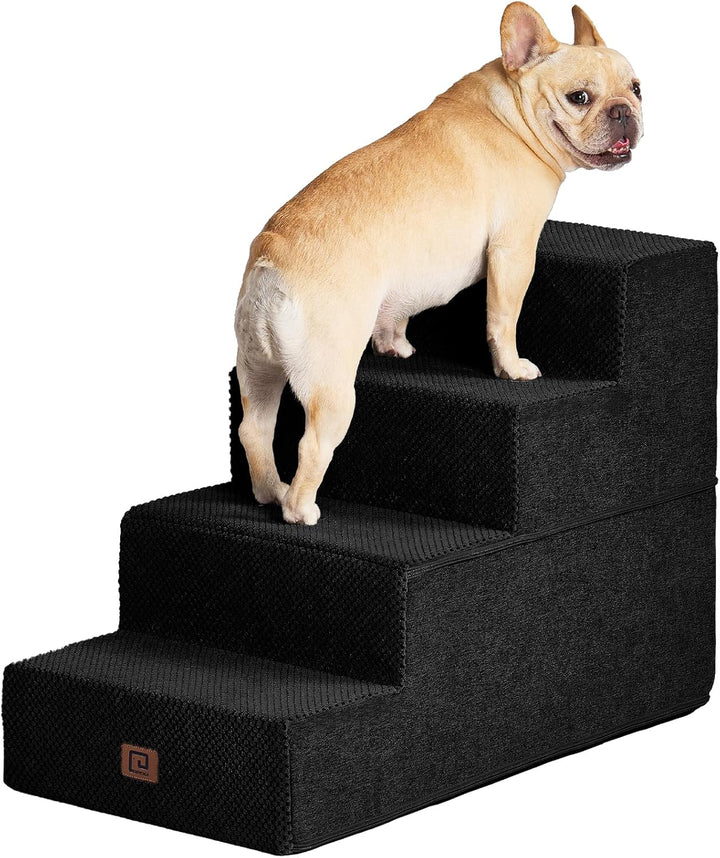 Dog Stairs for Bed 18" H, 4-Step Dog Steps for High Bed, Pet Steps for Small Dogs and Cats, Non-Slip Balanced Pet Ramp Indoor, Grey