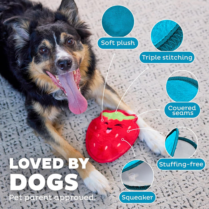 Tough Skinz Durable Squeaky Dog Toy with Two Tough Layers, Strawberry, Red, Medium