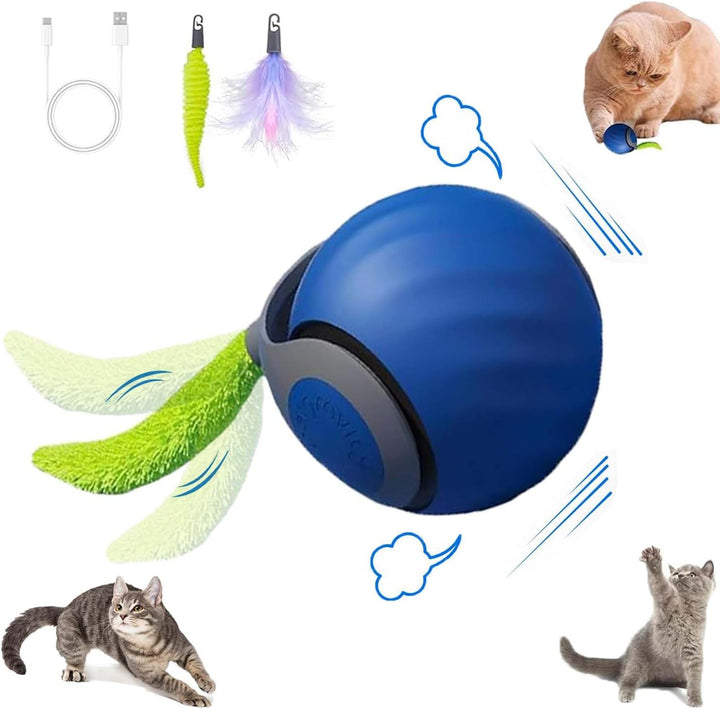 2Packs Speedy 2.0 Tail Cat Toys for Bored Indoor Adult Cats,2025 New Generation Interactive Cat Toys for Indoor Cats,Automatic Moving Ball with Tail,Blue and Orange