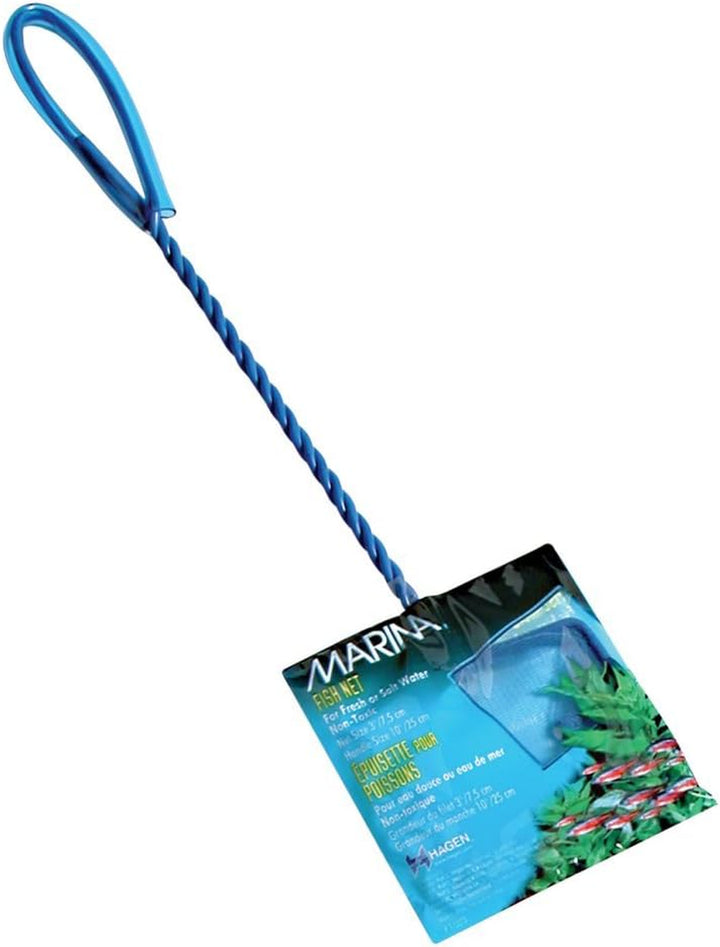 4-Inch Blue Fine Nylon Net with 10-Inch Handle, Aquarium Maintenance Tool, Blue, 11274