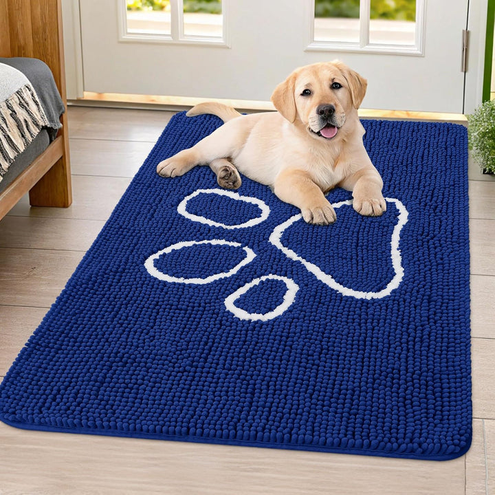 Dog Door Mat for Muddy Paws, Absorbent Dirt Trapper Non Slip Quick Dry Washable Chenille Mat for Mud Dogs, Entry Rug for Indoor and Outdoor (30X20 Inches, Grey)