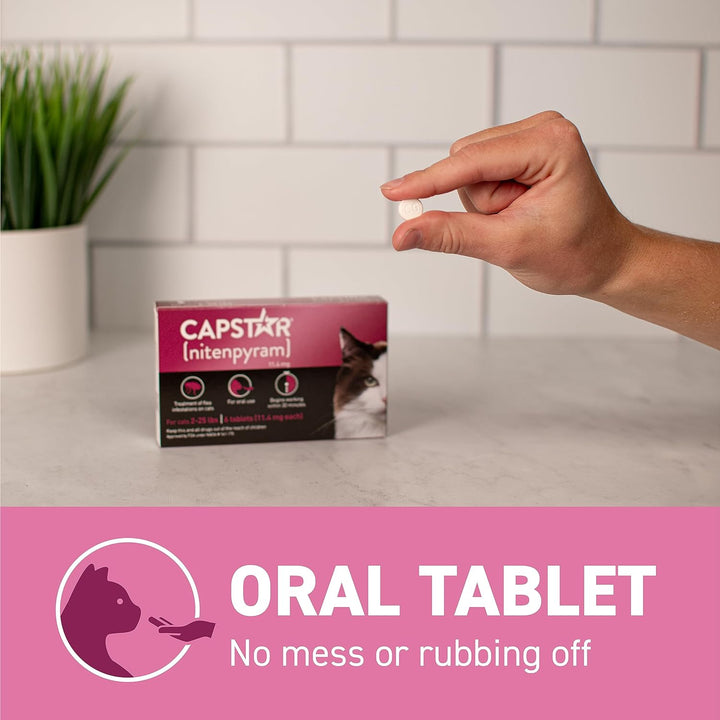 (Nitenpyram) Cat Flea Treatment, Fast-Acting Oral Flea Treatment for Cats 2-25 Lbs, Vet-Recommended Medication Tablets Start Killing in 30 Minutes, 6 Doses