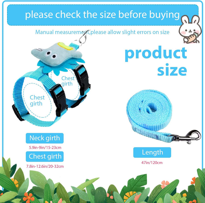 Set of 4 Adjustable Rabbit Harness and Leash for Small Pets, Ferret Leash with Decorations for Rabbit, Kitten, Puppy