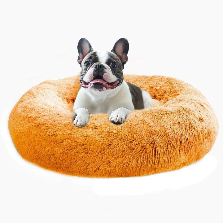 Small Dog & Cat Beds for Indoor Cats, Donut Cuddler Warming Soft Dog Beds with Anti-Slip Bottom, round Calming Fluffy Plush Faux Fur Cushion Bed for Small Medium Dogs (20", Smoke Grey)