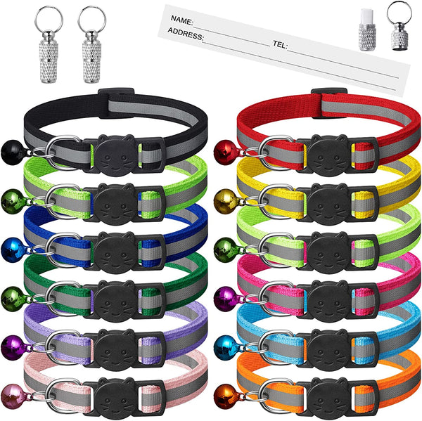 12 Pack Reflective-Breakaway Cat Collars with Bells,Safety Buckle Kitten Collar, with Name Tag, Adjustable,Ideal for Girl Cats Male Cats,Pet Supplies,Stuff,Accessories(12 Colors & 2 ID Tags)
