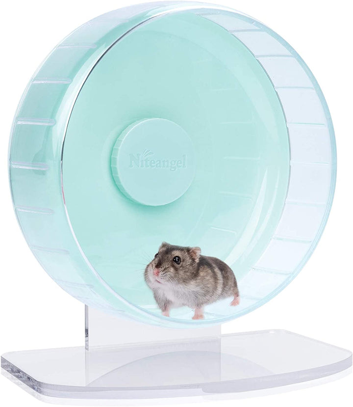 Super-Silent Hamster Exercise Wheels - Quiet Spinner Hamster Running Wheels with Adjustable Stand for Hamsters Gerbils Mice or Other Small Animals (M, Transparent)