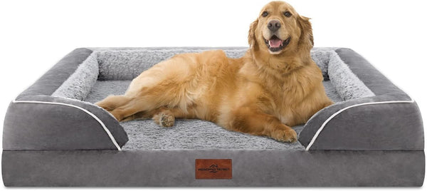 Orthopedic Dog Bed for Extra Large Dogs 42X30 Inch, Waterproof Supportive Egg Crate Foam XL Pet Bed with Removable Bolsters, Dog Couch with Washable Cover & Non-Slip Bottom, Grey
