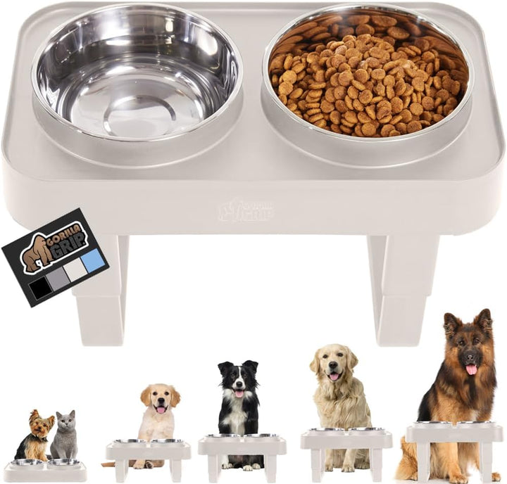 Elevated Dog Bowls Stand, 6 Cup Stainless Steel Food Bowl Set of 2, 5 Height Adjustable Raised Feeding Station for Small Breed Puppy Dogs and Cats, Medium, Large Sized Pets Feeder, Black