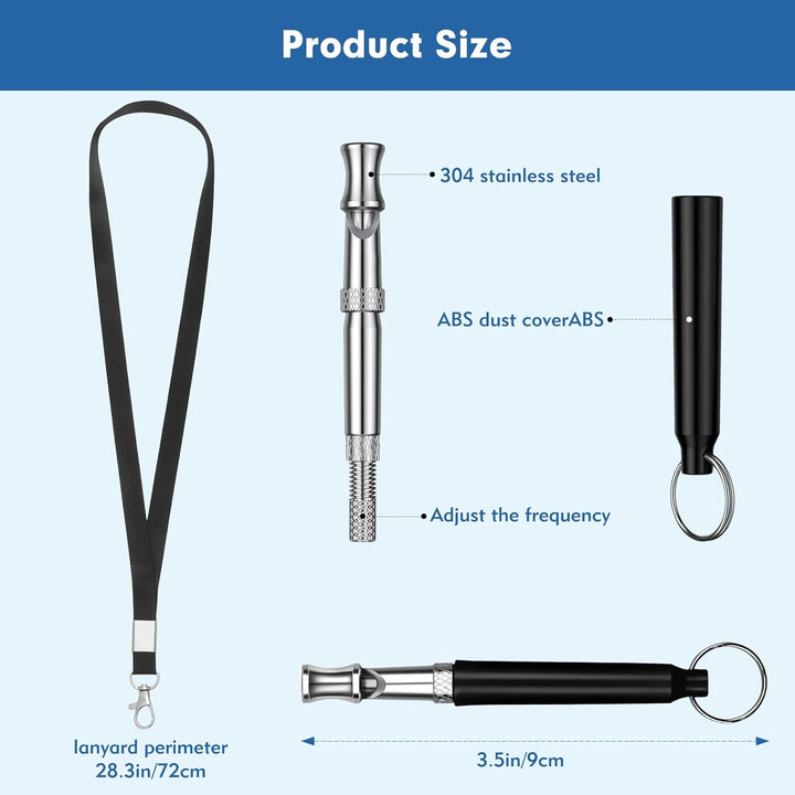 Dog Whistle, ﻿2 Pack Adjustable Frequency Silent Training Ultrasonic Dog Whistle to Stop Barking and Recall Training with Lanyard (Black and White)