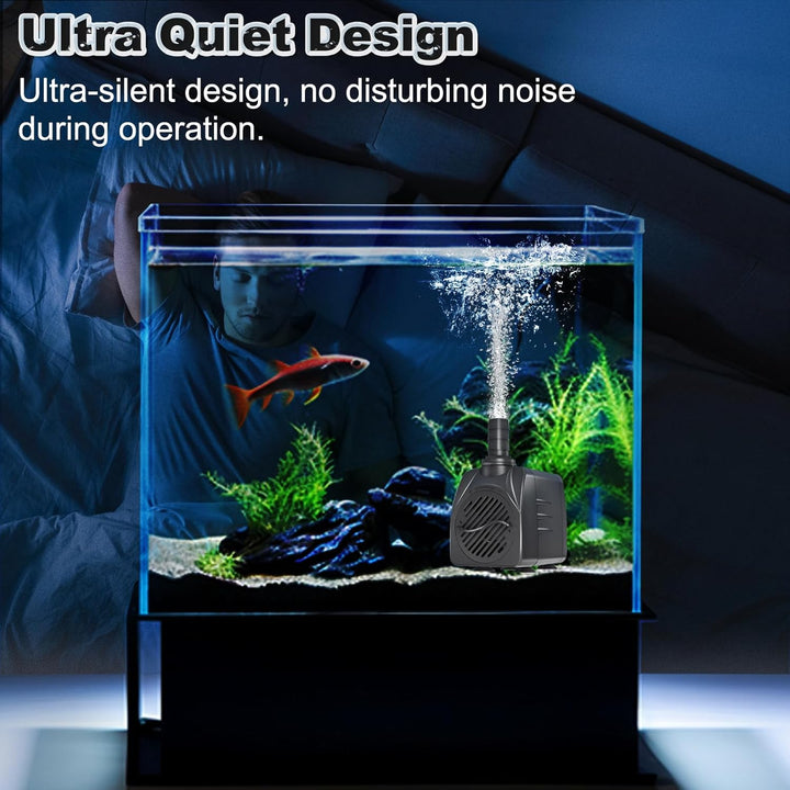 Submersible Pump 400GPH (1500L 25W) Ultra Quiet with over Heating Protection 6.5Ft High Lift for Fountains, Hydroponics, Ponds, Aquariums & More……