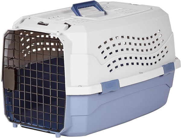 2-Door Top-Load Hard-Sided Dogs, Cats Pet Travel Carrier, Gray & Blue, 22.8"L X 15.0"W X 13.0"H