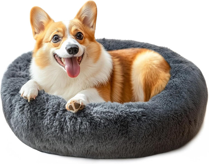 Dog & Cat Bed for Indoor Cats, 20In Calming Donut Bed for Puppy and Kitten, Washable round Fluffy Pet Bed for Small Medium Dogs and Cats (Light Grey)