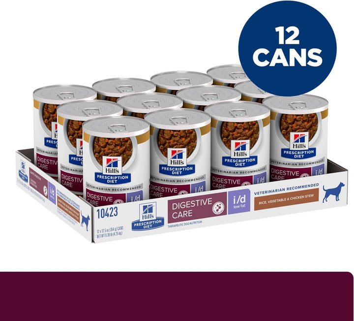 I/D Low Fat Digestive Care Rice, Vegetable & Chicken Stew Wet Dog Food, Veterinary Diet, 12.5 Oz. Cans, 12-Pack