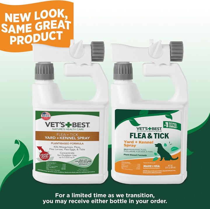 Flea and Tick Yard & Kennel Spray, Dog Flea Spray That Kills Fleas, Mosquitoes, & Ticks, Plant-Based Ingredients, Plant Safe Ready-To-Use Hose Attachment, 32 Fl Oz