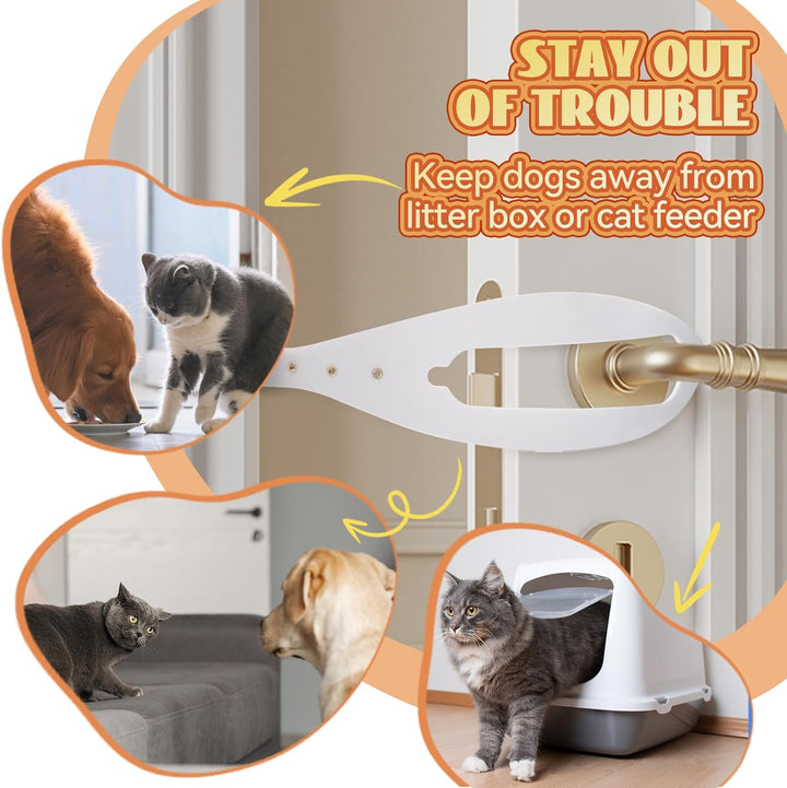 Cat Door Latch, 2 Pcs Cat Door Stopper Pet Door Latch to Keep Dog Out of Litter Box and Food, Door Prop for Cat with 5 Adjustable Size Strap 2.5-6" Wide, No Measuring, Easy to Install, White