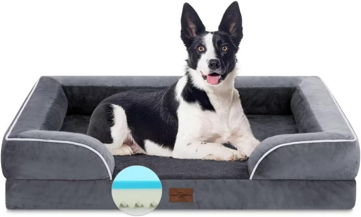 Orthopedic Dog Bed for Extra Large Dogs 42X30 Inch, Waterproof Supportive Egg Crate Foam XL Pet Bed with Removable Bolsters, Dog Couch with Washable Cover & Non-Slip Bottom, Grey