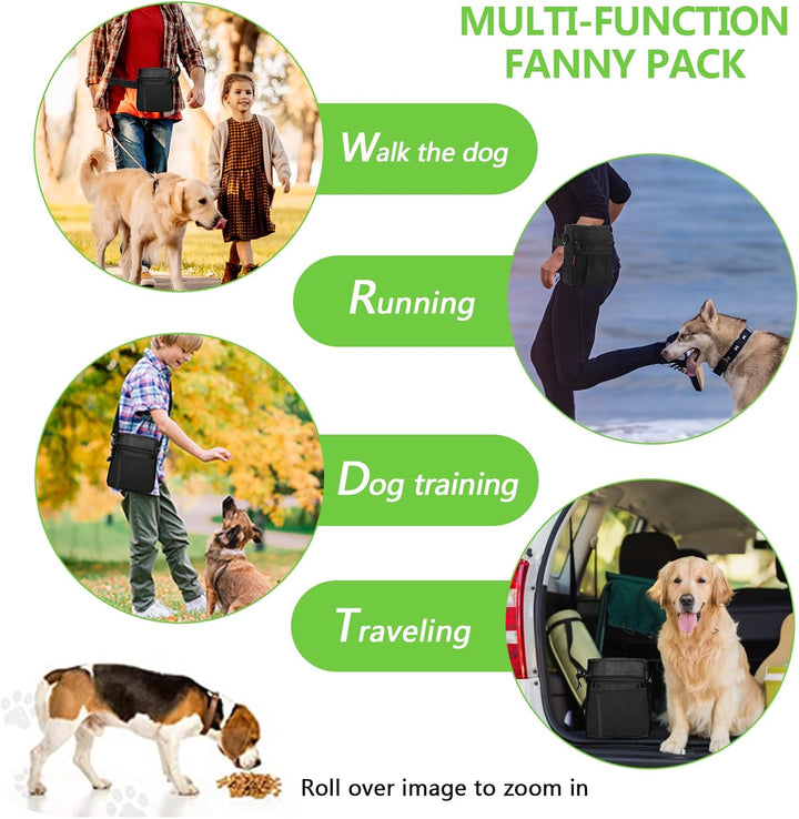 Dog Treat Pouch with Magnetic Closure, Treat Pouches for Pet Training, Large Dog Treat Training Pouch and Dog Clicker, Dog Training Treat Pouch Built-In Poop Bag Dispenser, Hands-Free Snack