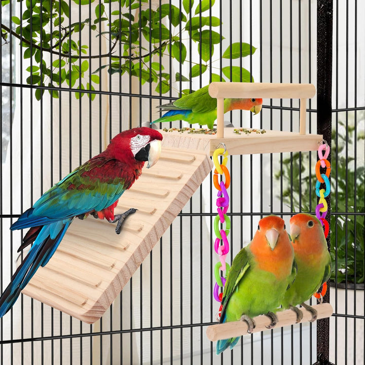 Bird Perch Bird Cage Accessories Platform Swing - for Parrot,Parakeet,Budgies, Cockatiels, Lovebirds, Pacific Parrotlets,Chinchilla, Hamster - Sturdy Play Gym Exercise Stand