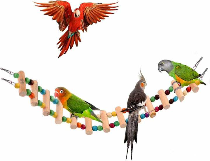 Wooden Bird Ladder Bridge, Hanging Exercise Toy, Bird Playground Cage Accessory, Natural Wood, Edible Dye, Interactive Small Bird Toy, Parakeet, Cockatiel, Conure, Budgie Climbing Ladder