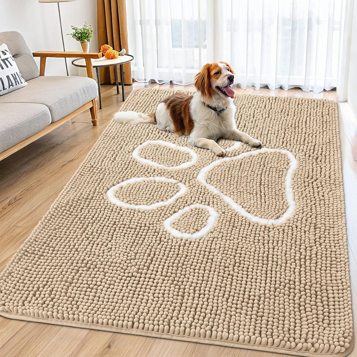 Dog Door Mat for Muddy Paws, Absorbent Dirt Trapper Non Slip Quick Dry Washable Chenille Mat for Mud Dogs, Entry Rug for Indoor and Outdoor (30X20 Inches, Grey)