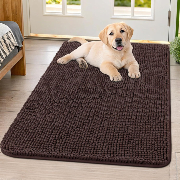 Dog Door Mat for Muddy Paws 30X20, Absorbs Moisture and Dirt Doormat, Non-Slip Washable Quick Dry Chenille Front Door Mat Indoor Entrance, Entryway Carpet for inside Floor, Grey