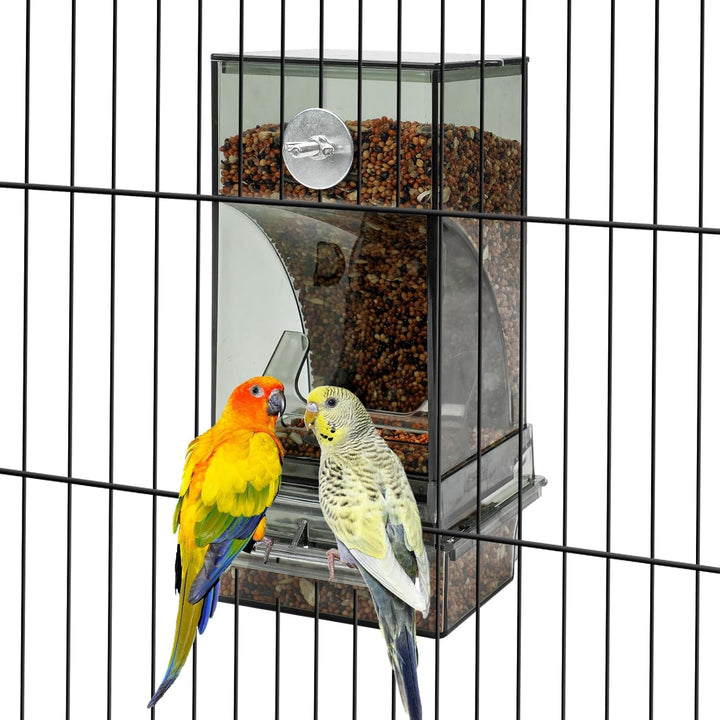 No Mess Bird Water Feeder Dispenser Set Automatic Bird Feeder Transparent Food Container Cage Acrylic Parrot Feeders Accessories for Small Birds Parrot Cockatoo Canary