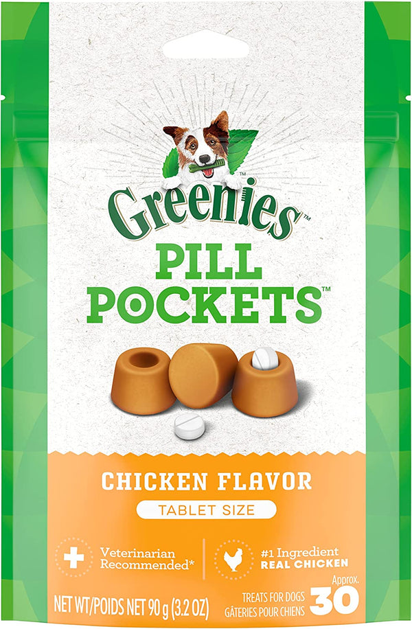 Pill Pockets for Dogs Small Size, Soft Dog Treats, Chicken Flavor, 3.2 Oz. Pouch (30 Treats)
