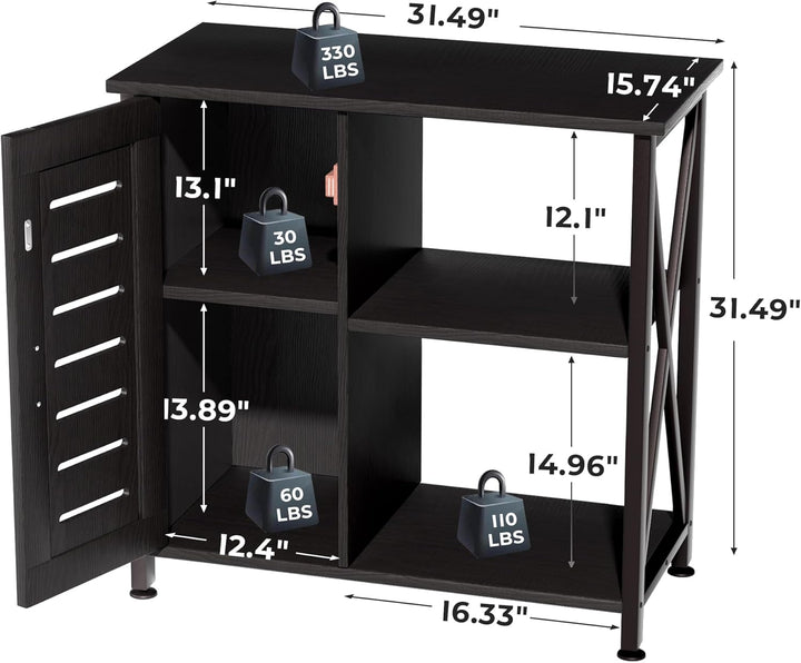 20-29 Gallon Fish Tank Stand, Aquarium Stand with Cabinet Accessories Storage, Heavy Duty Metal Frame, 31.49" L*15.74" W Tabletop, 330LBS Capacity, Black PG07YGB