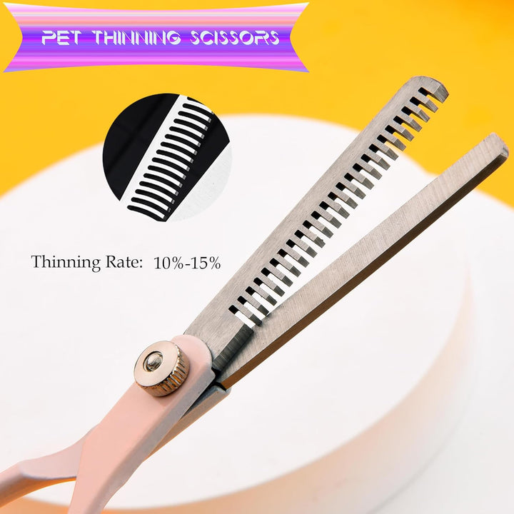 Dog Grooming Scissors Kit,  Professional Dog Trimming Scissors Set, Hair Cutting Curved Thinning Shears for Pet Cat at Home, Pet Grooming Supplies