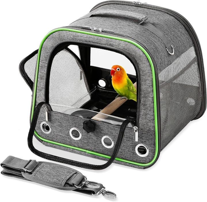 Upgraded Small Bird Carrier, Lightweight and Portable Travel Bird Cage with Stand and Easy Clean Tray, Parrot Parakeet Cockatiels Bird Travel Cage