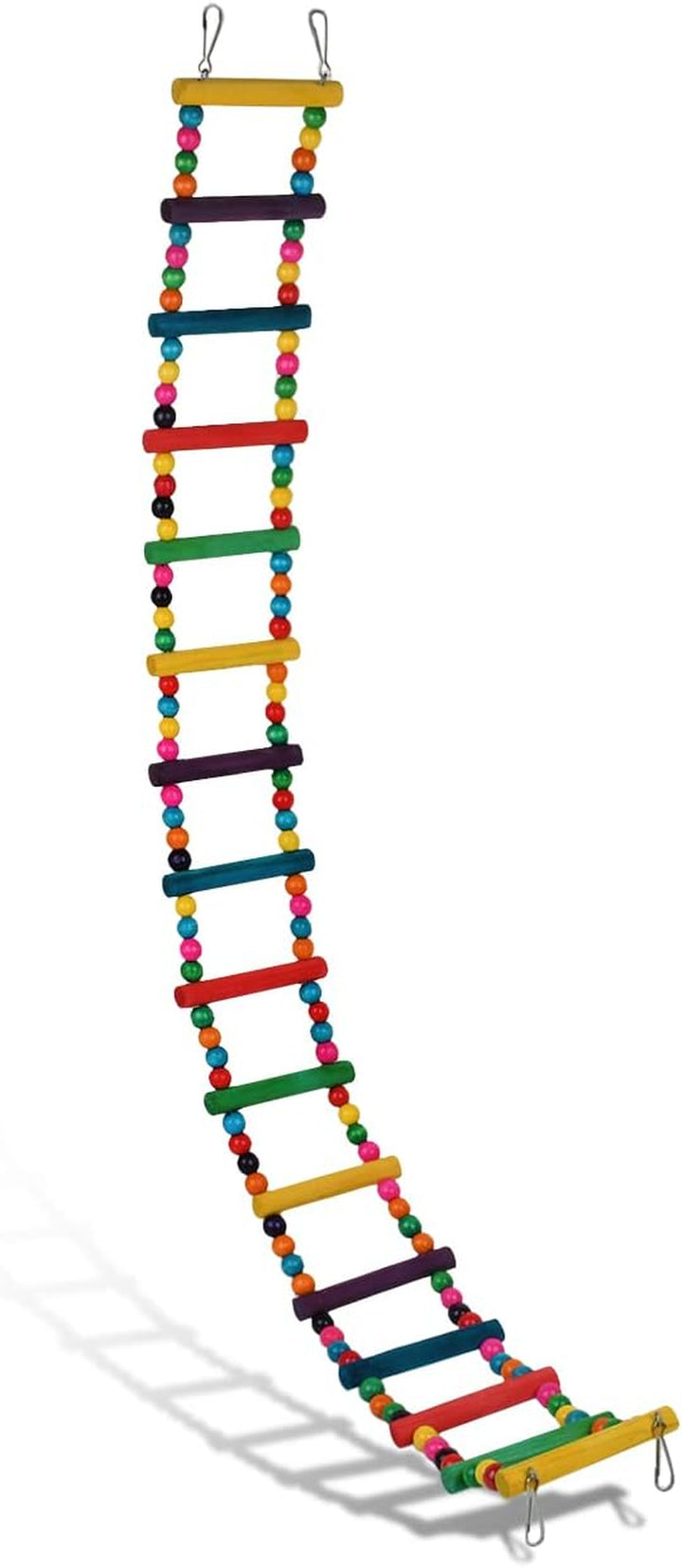 Bird Ladder Toys Coloured Flexible Parrot Swing Bridge Wooden Cockatiel Cage Hanging Climbing Ladder (39 in (16 Steps))