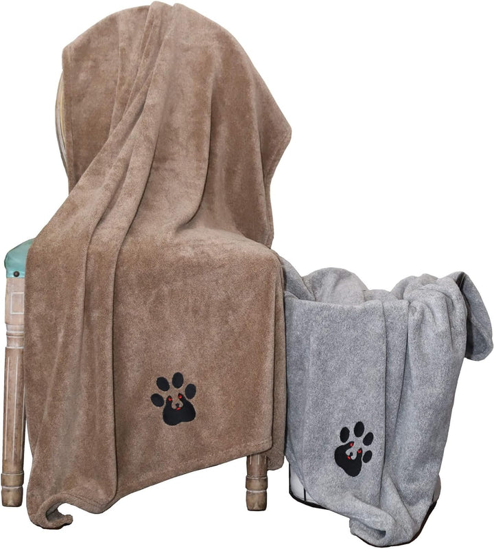 Dog Towels for Drying Dogs - Pack of 2 - Super Absorbent Soft Microfiber Pet Bath Grooming Towel for Dogs Cats and Other Pets (M-36" * 28", Grey and Brown )