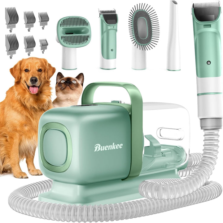 Dog Grooming Kit with Vacuum, All-In-One Pet Grooming Vacuum for Dogs and Cats, Low Noise Pet Hair Clipper & Shedding Brush, Dog Hair Remover, Cat Pet Groomer Set with Cleaning Brushes, White